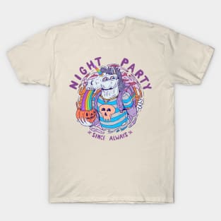 Crazy Unicorn eating Rainbow in Halloween. T-Shirt